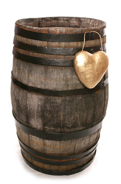old vintage oak wine barrel with heart