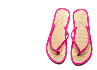 Pink and Straw flip-flop sandalw on a white background