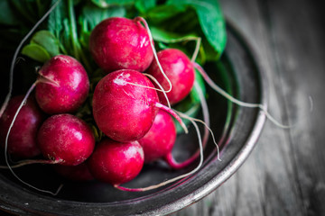 Radish on wooden background