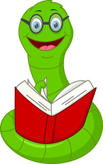 Happy worm cartoon reading book