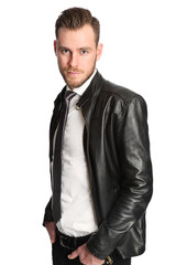Man in leather jacket