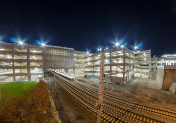 electro train intermodal terminal with parking at night