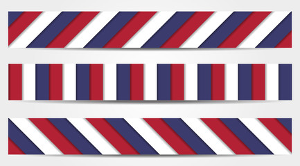 Collection of 3 striped banners in blue, white and red