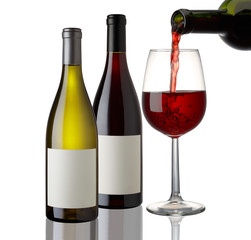 Wine bottle and glass on white background
