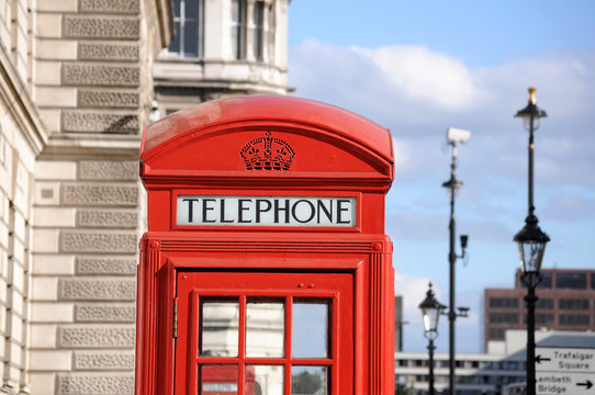 Red telephone box in London street