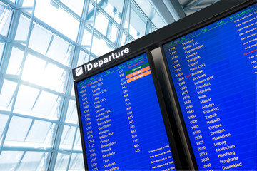 Flight information, arrival and departure board at the airport