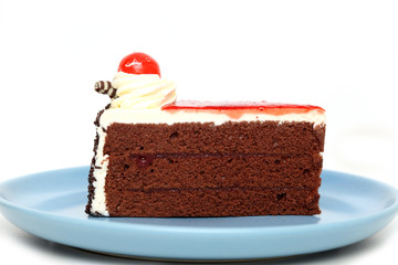 cake chocolate piece place on plate isolated white background