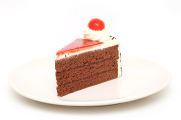 cake chocolate piece place on plate isolated white background