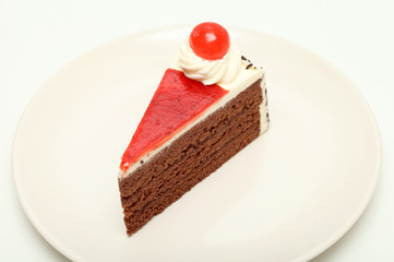 cake chocolate piece place on plate isolated white background