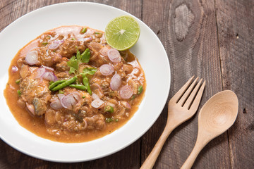 Spicy Sardines in tomato sauce canned fish ,Yum thai food style