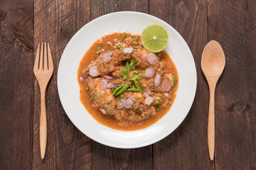 Spicy Sardines in tomato sauce canned fish ,Yum thai food style