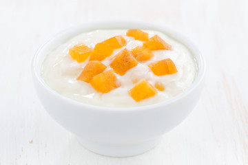 fruit yogurt in a white bowl