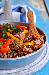 Rice red with paprika and thyme