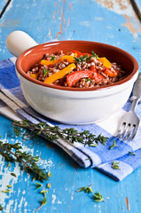 Rice red with paprika and thyme