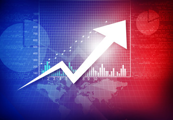 Business graph with arrow showing profits and loss.