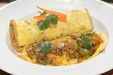 breakfast with eggs roll.