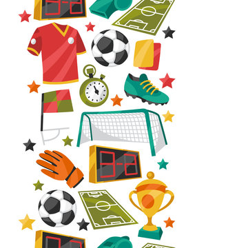 Sports seamless pattern with soccer football symbols.