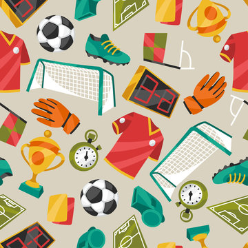 Sports seamless pattern with soccer football symbols.