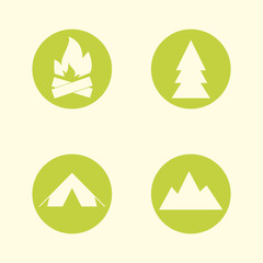 Tourist sign icon set. Camping symbols. Travel design. Circle