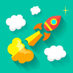 Flat rocket icon. Startup concept. Project development.