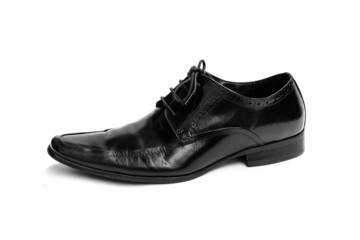 Single black leather shoe