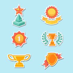 Trophy and awards icons set. Vector