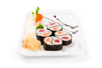 Sushi on a white plate