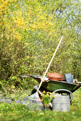 Gartengeräte, Gartenarbeit, Frühling, Hochformat, Textraum, copy space