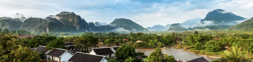 Deurstickers View for panorama in Vang Vieng, Laos. © tortoon