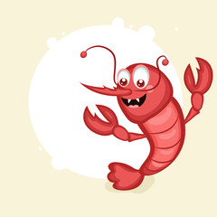 Funny cartoon of a smiling shrimp.