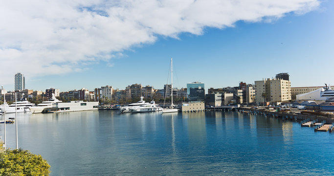Yachts in Port Forum in Barcelona, Spain.