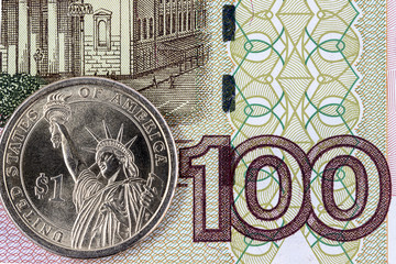 The US dollar and a hundred rubles