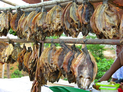 Ein Stand mit Trockenfisch auf der Insel Mindanao (Philippinen)