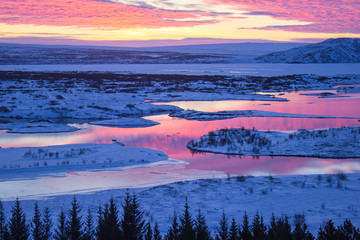 Beautiful winter sunset nature landscape background