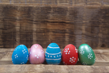 Easter decorations. Eggs on wood