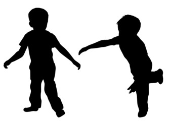 Silhouettes of two little boys who play