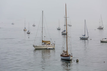 Fototapeta na wymiar Luxury Sailboats in Dense Fog