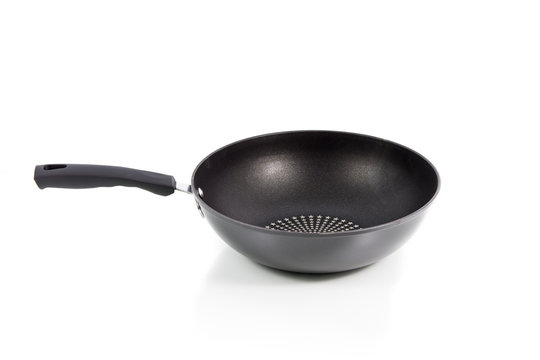 Closeup black frying pan isolated