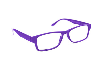 Dark Purple Eye Glasses Isolated on White shallow depth of field