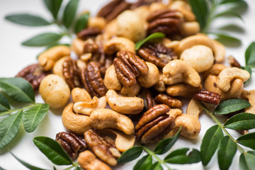 Set of mixed nuts on white background