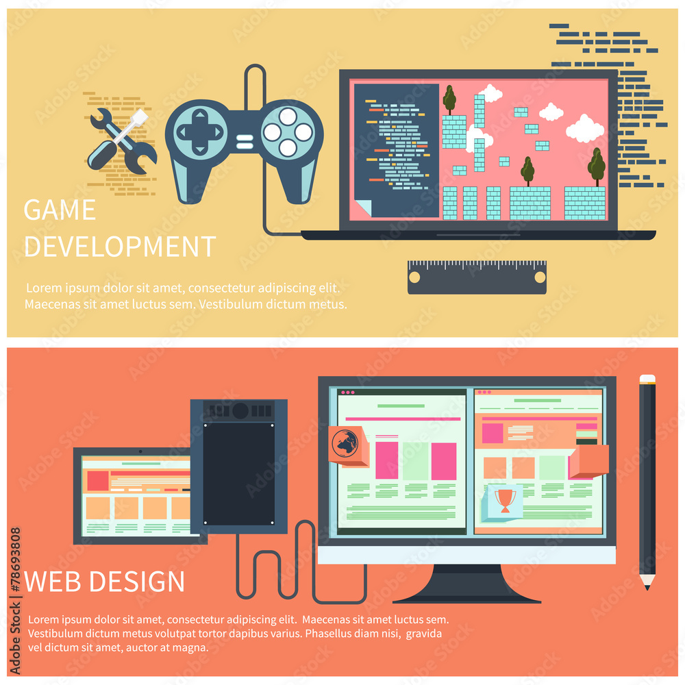 Poster game development and web design concept