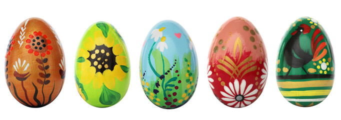 Hand painted Easter eggs isolated on white. Spring patterns