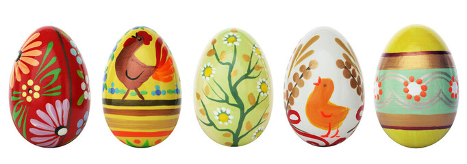 Hand painted Easter eggs isolated on white. Spring patterns