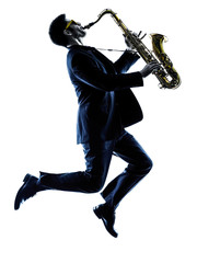man saxophonist playing saxophone player  silhouette - obrazy, fototapety, plakaty