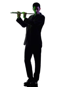 Man Playing  Transverse Flute Player  Silhouette