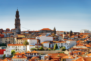 Colored facades and roofs of houses in Porto, Portugal.