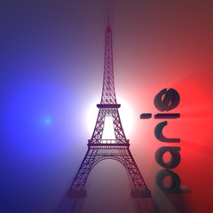 Fototapeta na wymiar Torre Eiffel 3D Paris e luci volumetriche colori Francia
