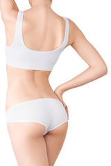 Fototapeta na wymiar Woman with perfect slim body in white underwear isolated on