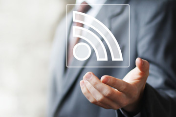 Business button sign rss connection signal web