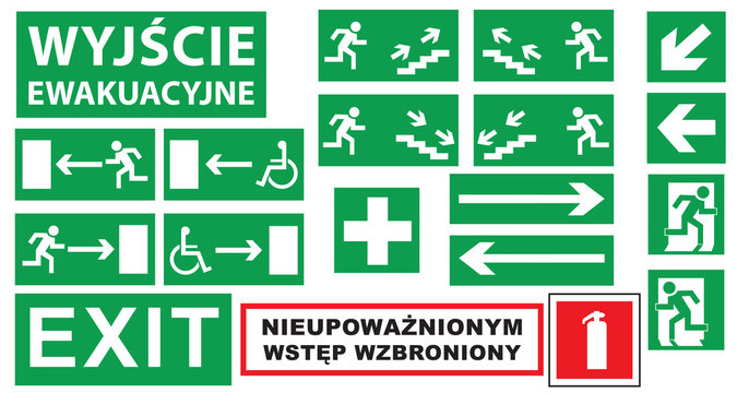 ZNAKI OSTRZEGAWCZE, wyjście awaryjne, oznakowanie
